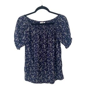 GAP Navy Floral Ruffleβ Short Sleeve Scoop Neck T-Shirt Blouse